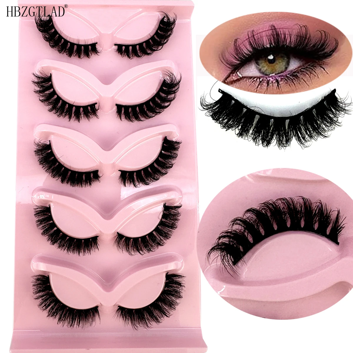 Faux cils de vison 3D, cils moelleux, faux cils moelleux, faux cils courts naturels, optique œil de chat, boucles D + 5D, 5 paires