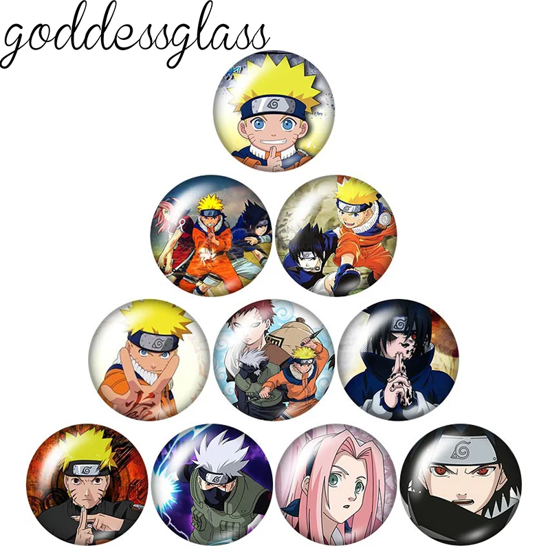 MINISO  Naruto Anime Uzumaki Kakashi Uchiha 12mm/18mm/20mm/25mm Round photo glass cabochon flat back Making findings keychain