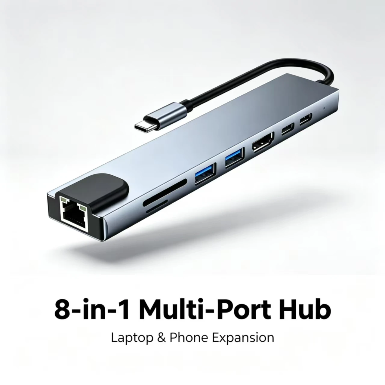 8‑in‑1 Type‑C Hub Docking Station,100Mbps RJ45 Ethernet,PD100W Charging,4K HDMI,USB2.0 USB3.0,SD TF Card Reader for Laptop Phone
