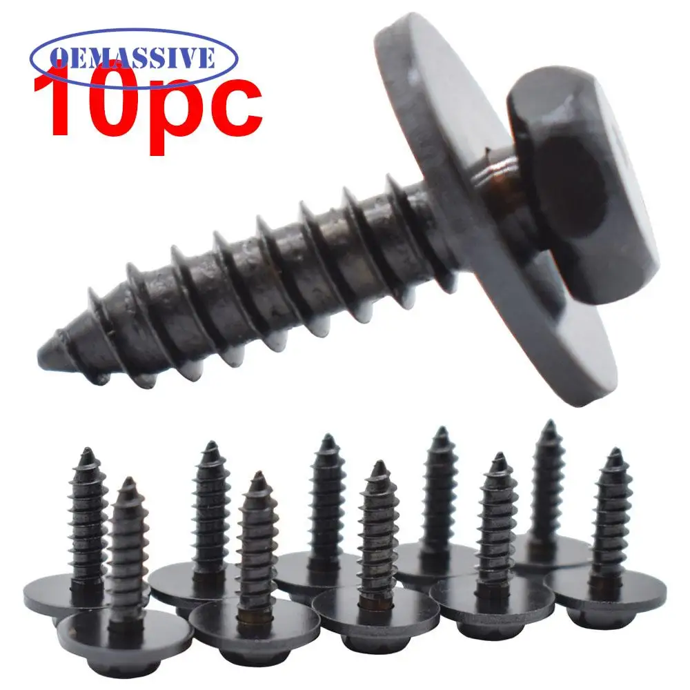 OEMASSIVE 10pc 5mm License Plate Screws Universal Car Auto Self-Tapping Screw Bolt Hex Washer Head Black Car Accessories