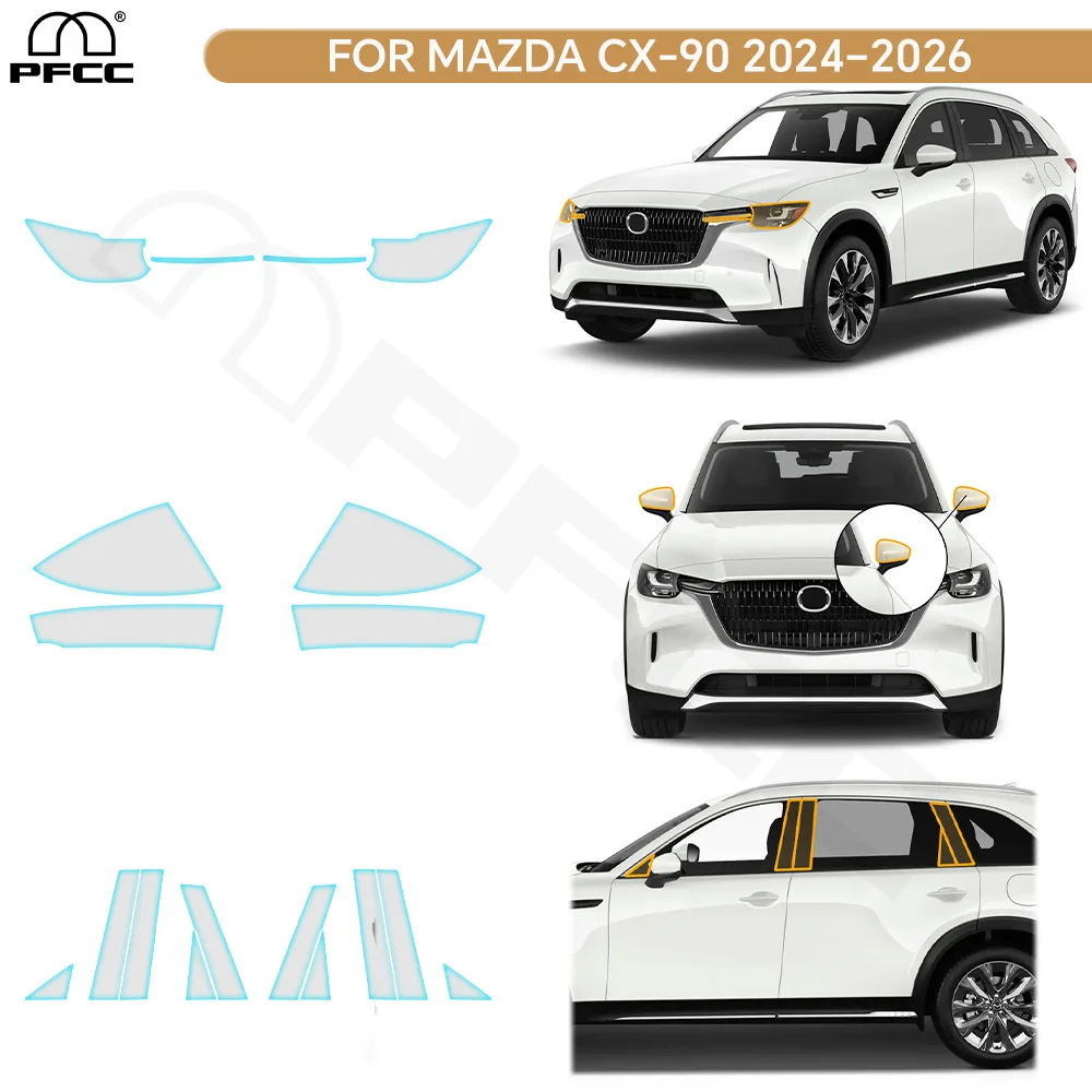 Precut PPF Car Headlight Rearview B Pillars Film For Mazda CX-90 2024-2026 TPU Protection Film Anti-scratch Resistant Clear Bra