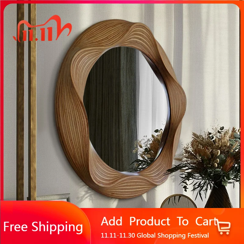 

Деревянное овальное зеркало для сада на заказ, необычное подвесное зеркало для ванной комнаты, спальни, скандинавское винтажное современное украшение для гостиной Espelhos