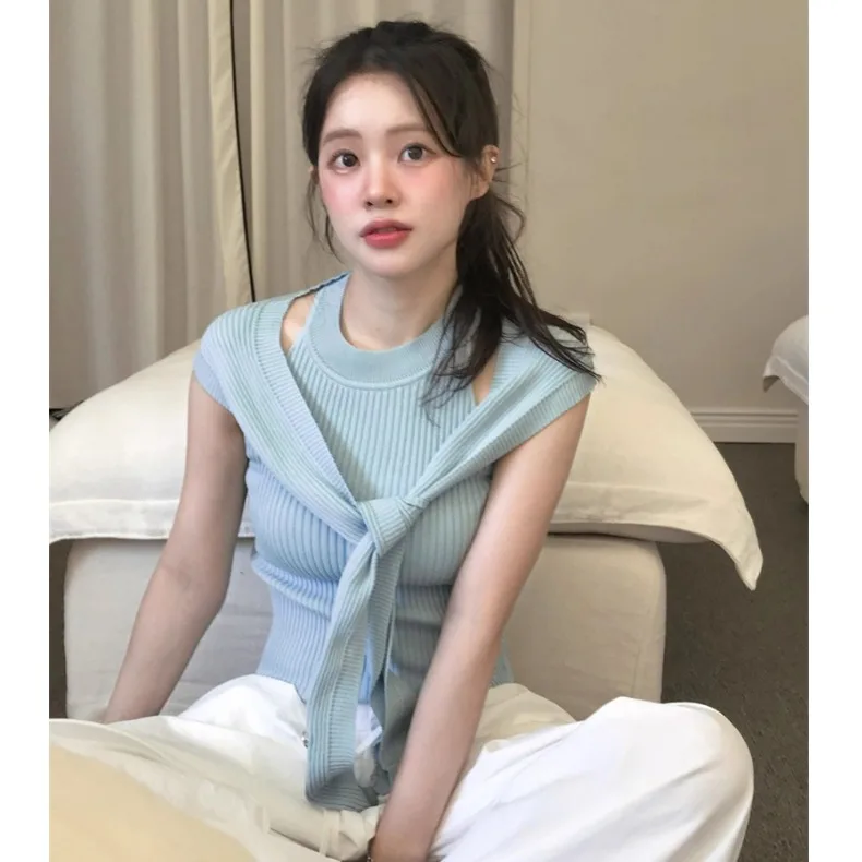 

Женский комплект из двух предметов: вязаный жилет и накидка на плечи, новинка от Dongda Gate, облегающий крой, универсальный, стильный, удобный для повседневной носки.