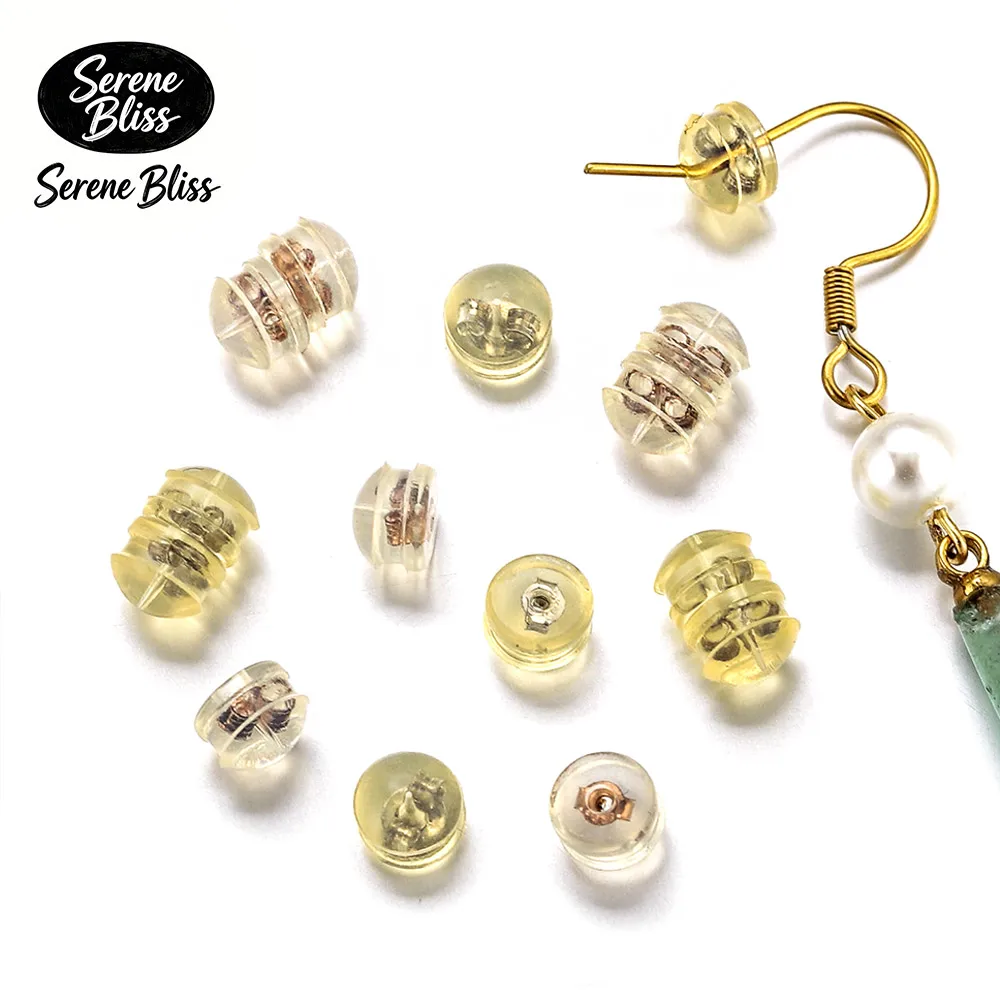 

20pcs Silicone Rubber Ear Back Stoppers Stainless Steel Ear Plugs for Jewelry Making DIY 18K Gold Plated Earring Filled Supplies