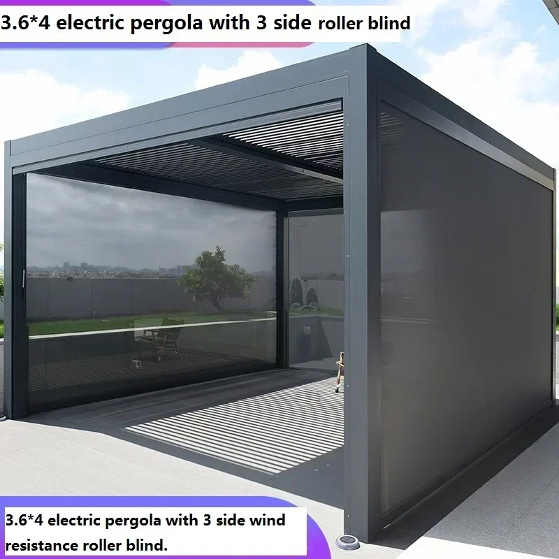 Big size 3.6*4 Motorised Outdoor Gazebo Modern Aluminium Louvre Roof Bioclimatic Pergola for Sunshade  waterproof led pergola