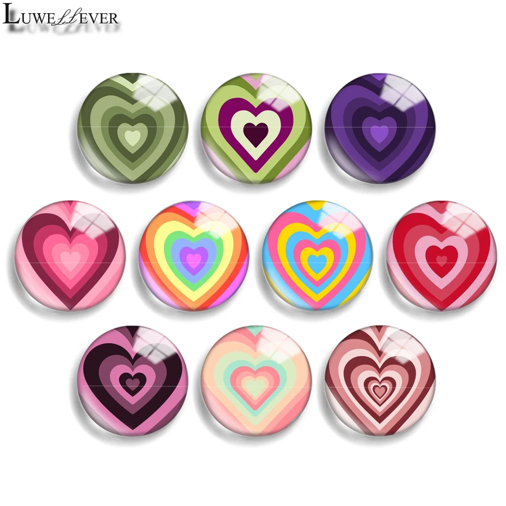 10mm 12mm 20mm 25mm 30mm 40mm 834 Love Heart Mix Round Glass Cabochon Jewelry Finding 18mm Snap Button Charm Bracelet