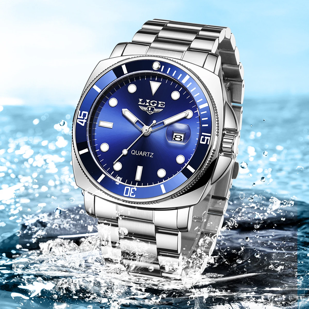 

LIGE мужские военные часы для отдыха и спорта на открытом воздухе светящиеся часы многофункциональный стальной ремешок водонепроницаемые мужские кварцевые часы с датой