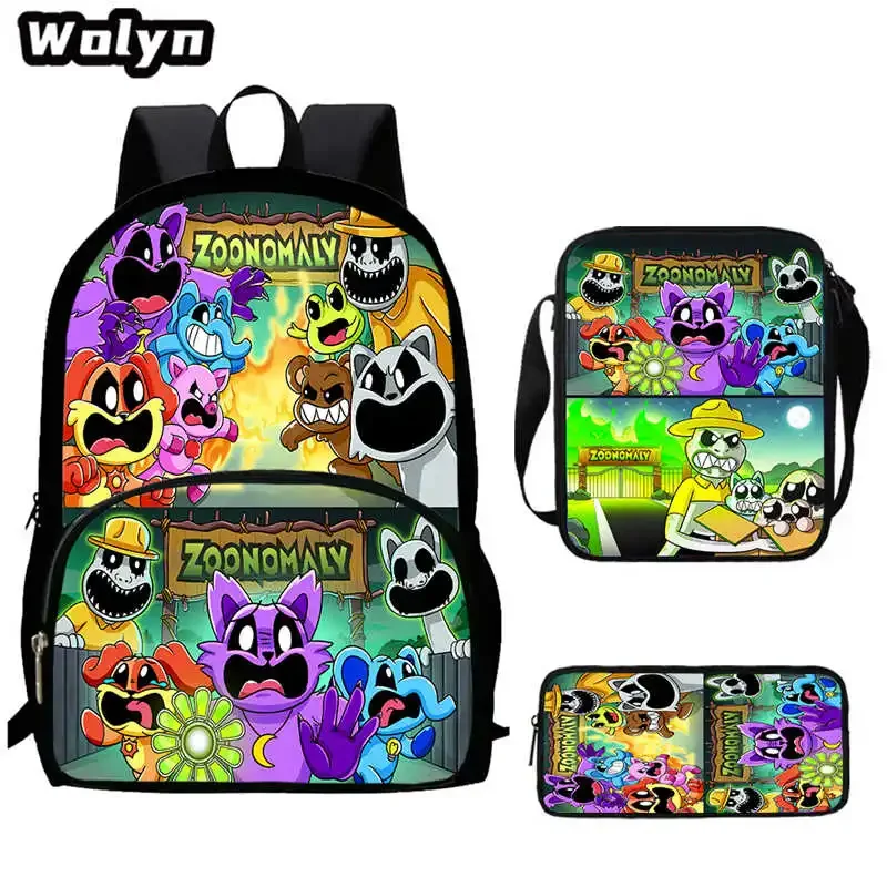 

3Pcs Set Cartoon School Backpack for Boys Gilrs with Shoulder Bags Pencil Bags ,ZOONOMALY School Backpack for Grade 1-3