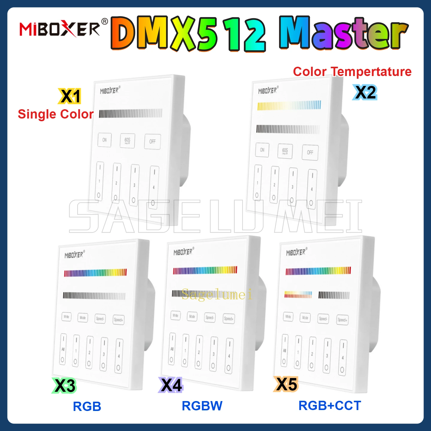 MiBOXER DMX512 Master RF Remote X1 X2 X3 X4 X5 DIM Single Color RGB CCT RGBW AC100~240V 4-Zone 2.4G For MiLight Tempertature