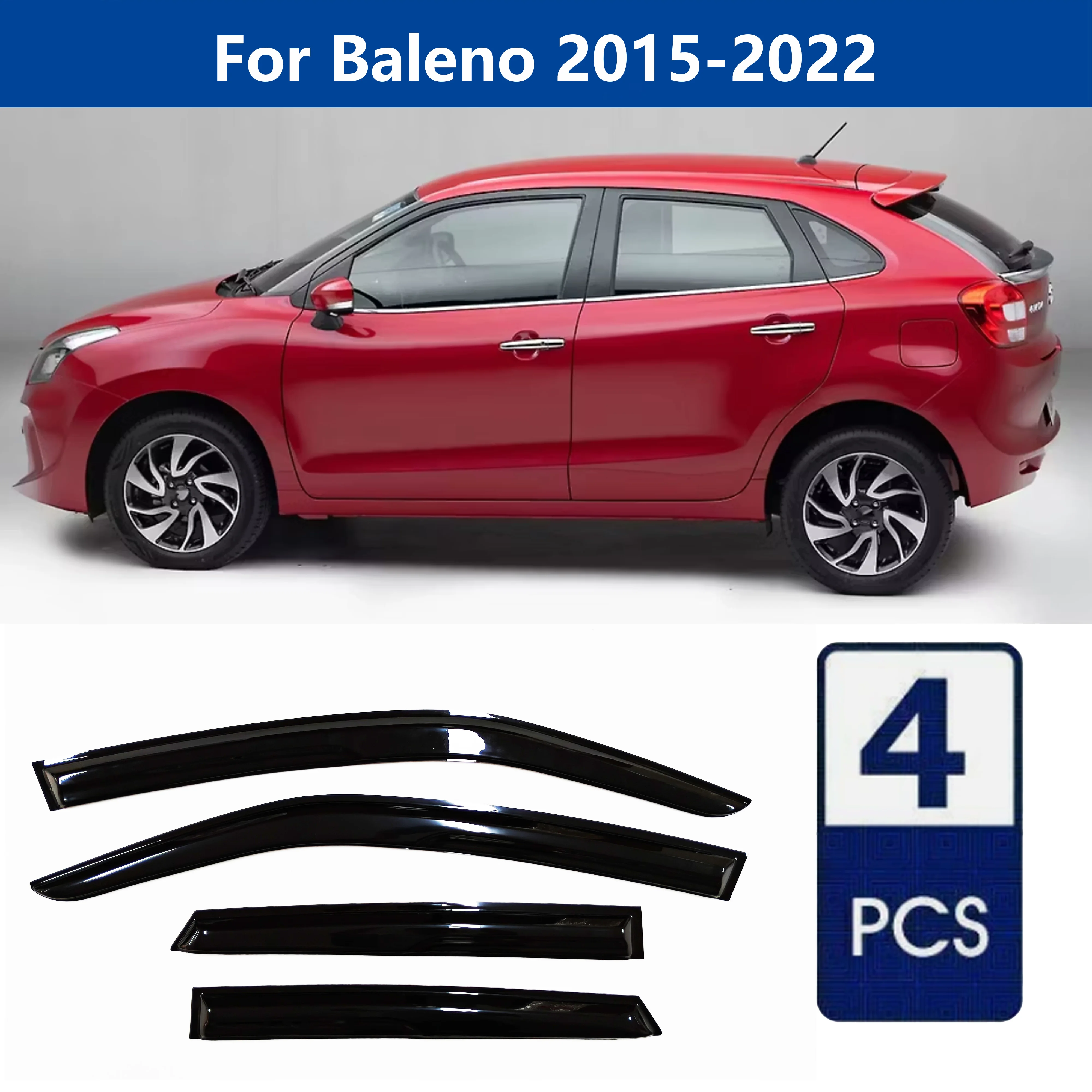 For Suzuki Baleno 2015-2022/Toyota Glanza 2019-2022 Side Window Rain Guards Sun Wind Deflectors, Black Vent Visors Weather