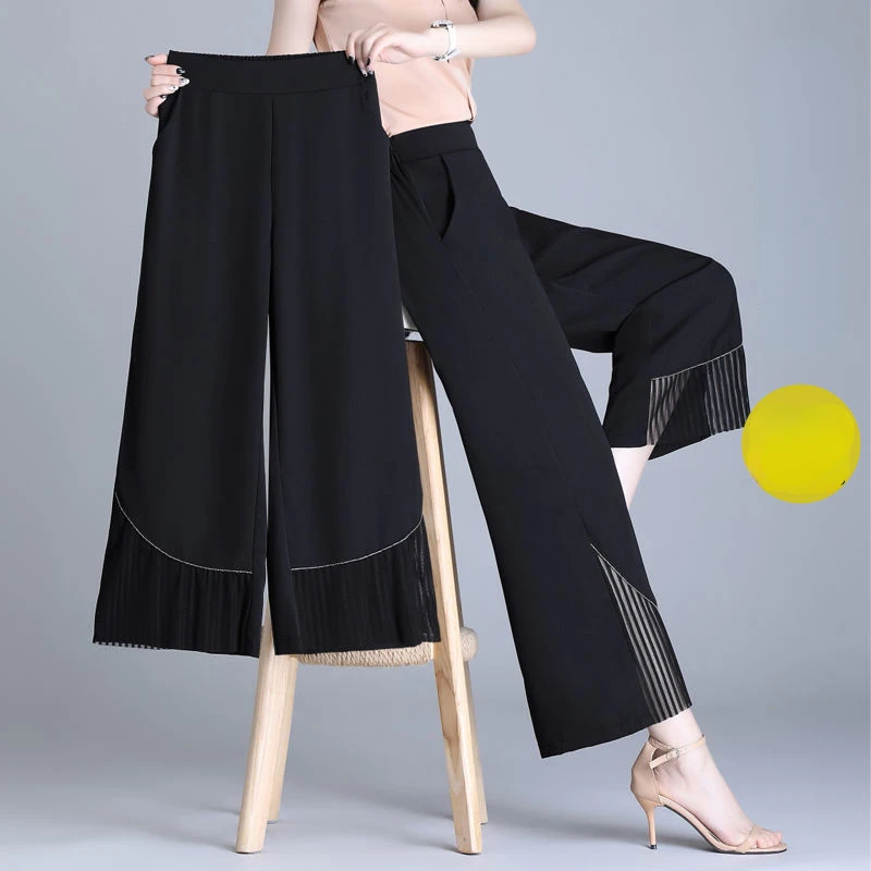 

Chiffon Wide Leg Pants High Waist Casual Black Women Korean Fashion Clothing 2024 New Baggy Elegant Trousers Pantalon Femme Q148