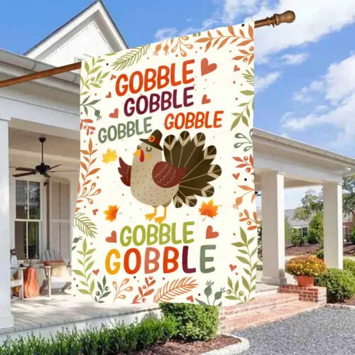 Gobble Gobble Turkey Garden Flag – Happy Thanksgiving Garden Flag