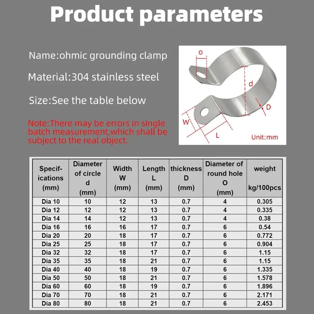 1Pcs Stainless Steel Ohmic Grounding Clamp Pipe Clamp Dia Horseback Clamp Bracket Pipe Buckle Hose Clamp with Screws Nuts