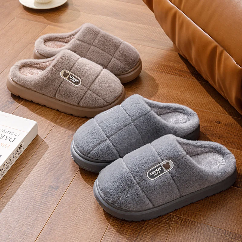 Große Größen 50 51 Winter-Hausschuhe für Herren mit Dicker Sohle, Warme Indoor-Paarschuhe, Rutschfeste Flache Plattform-Baumwollpantoffeln – Detail 17