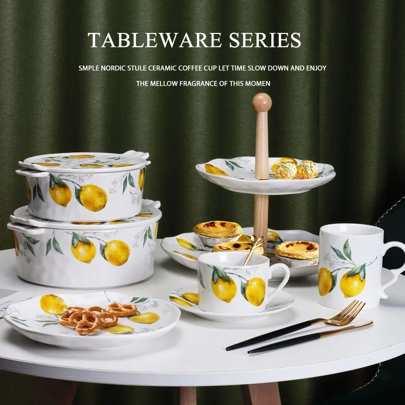 

European ins ceramic lemon plate creative pastoral western dish salad inventory heart dish dish flat plate