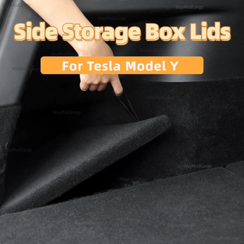 Side Storage Box Lids for Tesla Model Y Berlin Rear Trunk Organizer Lids Only Flocked Cover Plate Garbage Bins Accessories 2024