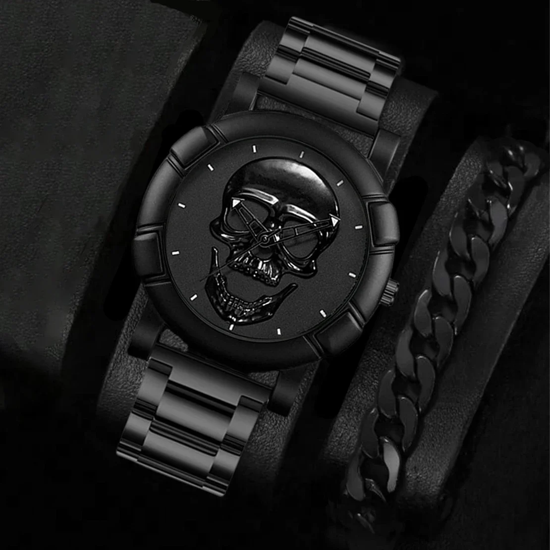 

Halloween Skull Men's Quartz Watch Men's Steel Belt Set