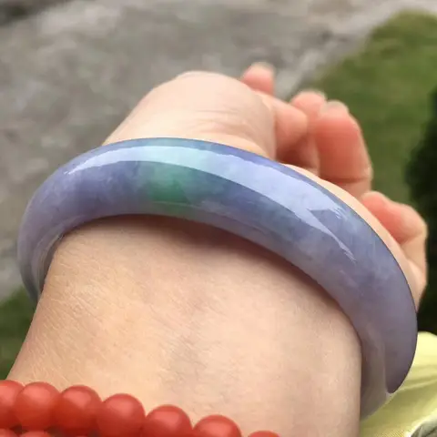Jadeite Nuo Type Floating Green Spring Band Color Pendant Violet Round Bar Wide Imperial Concubine Bracelet