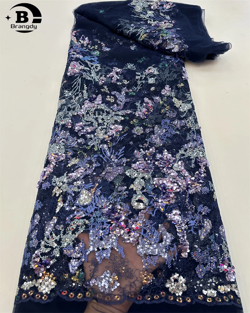 

Brangdy Luxury Beaded Tulle Lace Fabric 2024 Wedding Bridal Heavy Beads Glitter Sequined Mesh High Quality African French Net