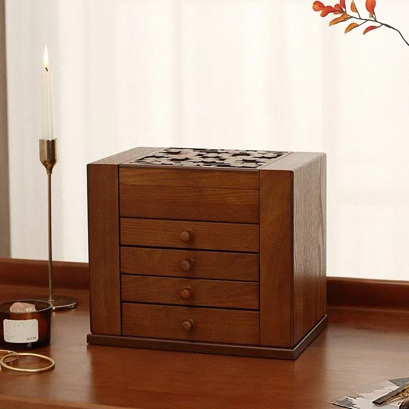 Wooden Jewelry Box Retro Multi Layer Display Boxes Necklace Ring Earrings Storage Case Large Capacity with Mirror Jewellery Box