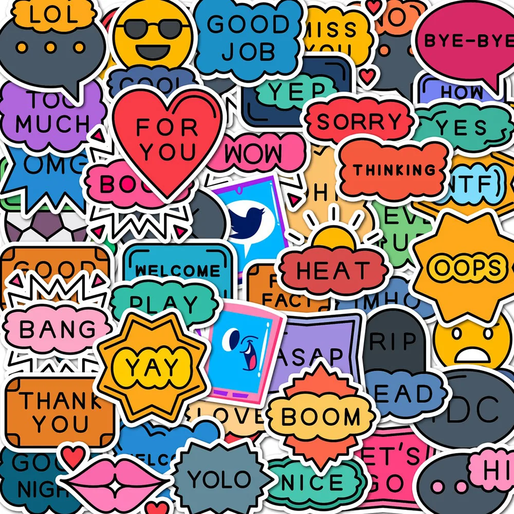 Cute Speech Bubble Text Stickers Waterproof Vinyl Decals For Laptop Water Bottle Phone Case DIY Decor