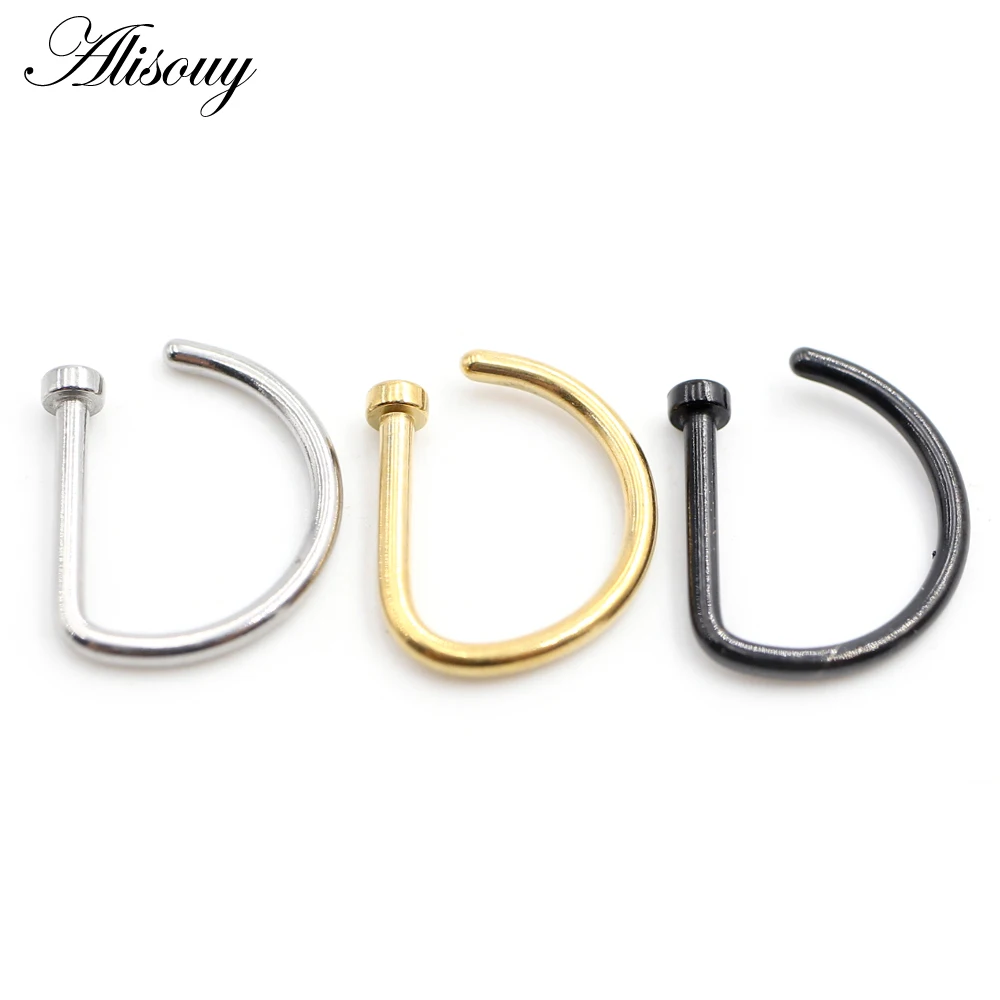 Alisouy 1PC Stainless Steel D Pattern No Pierced Lip Labret Nose Septum Rings Clip Cartilage Helix Tragus Earrings Body Jewelry