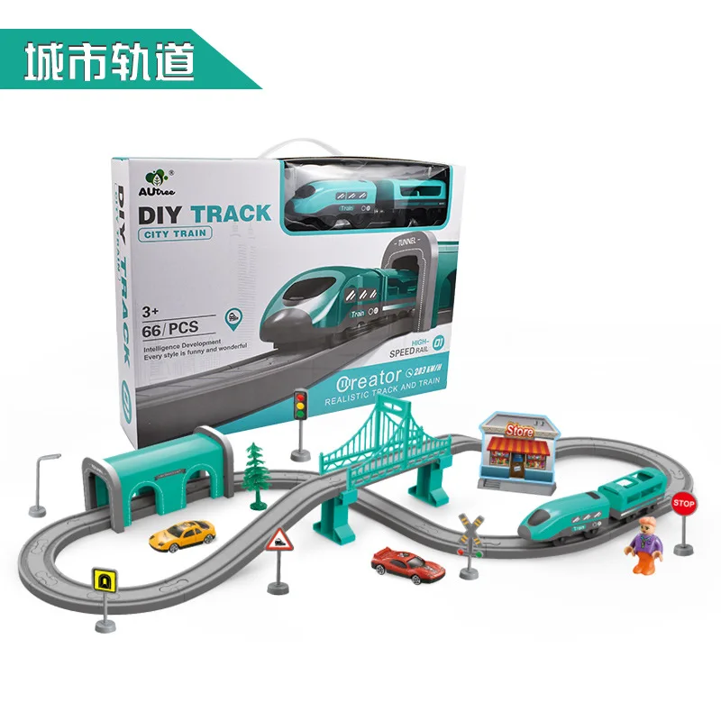 New 66-92pcs 1set Rail Car Children'S Puzzle Diy Toy Multi Functional Rail Magnetic Train Theme Set