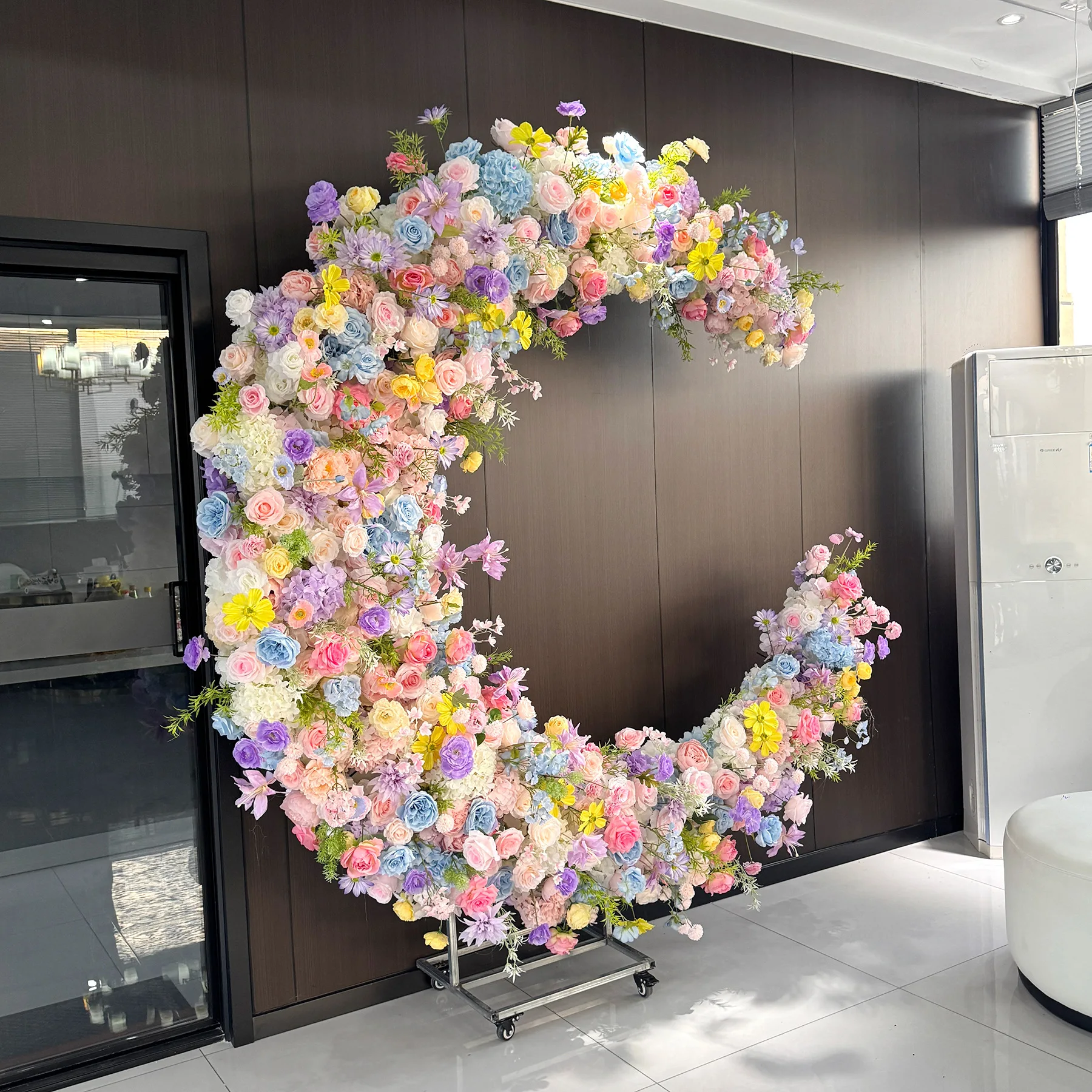 Wedding decoration background floral Monet Garden Moon Arch, stage welcome simulation silk flower finished flower wall