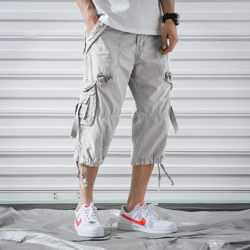 Men Summer Cargo Shorts Multi-Pocket Casual Cotton Capri Pants 2023 Military Tactical Joggers Short Pants Classic Loose Shorts