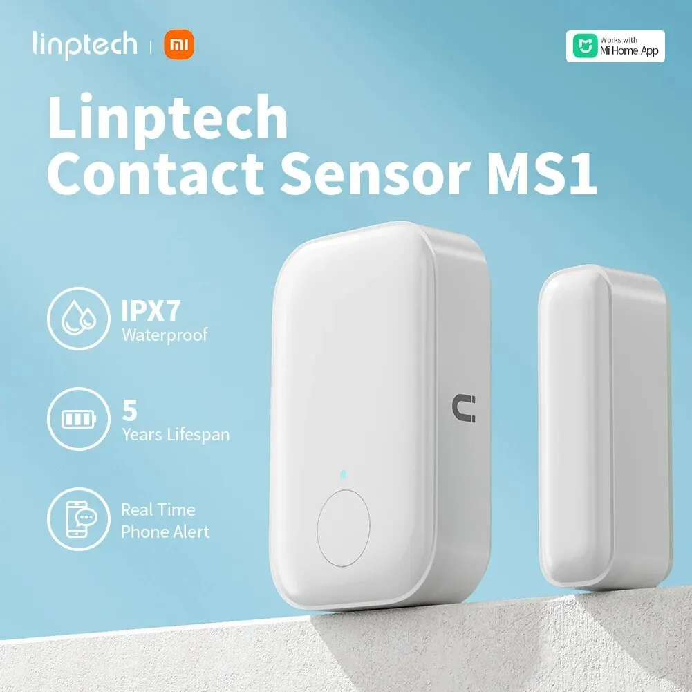 Sensore per porte e finestre Linptech MS1, sensore di contatto Xiaomi IPX7 impermeabile, 5 anni di durata della batteria per Smart Home funziona con l'app Mijia