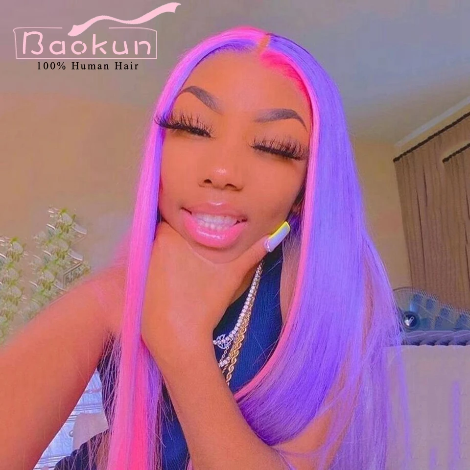 Wig Highlight Pink Ungu Wig Rambut Manusia 13X6 HD 613 Wig Renda Depan Pra Pencabutan Remy 13X4 Wig Renda Depan Lurus untuk Wanita