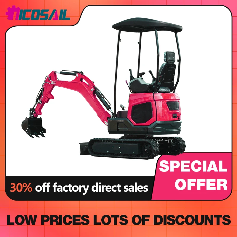 

Earth moving machinery mini crawler excavator 1.8 tons with enclosed cab and boom swing