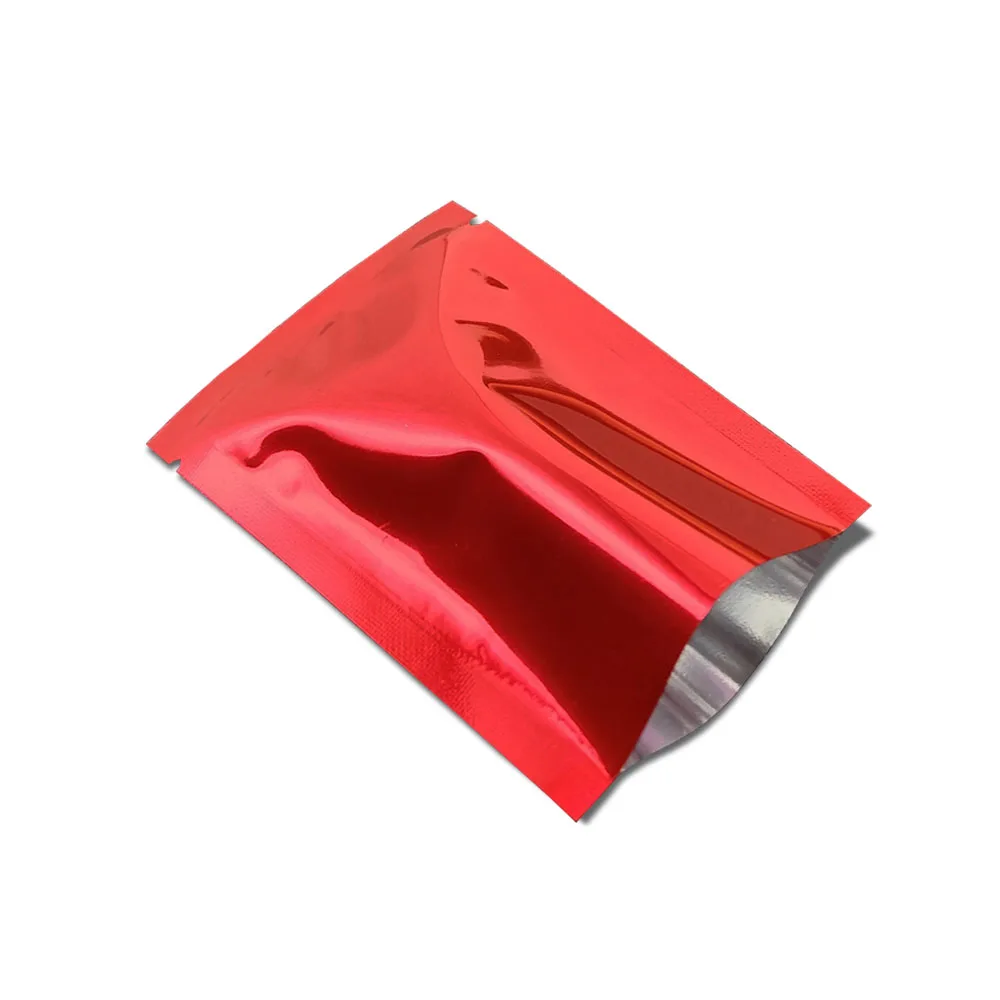 

Red Colored Heat Seal Aluminum Foil Open Top Pouches Three Side Sealed Mylar Packaging Bags