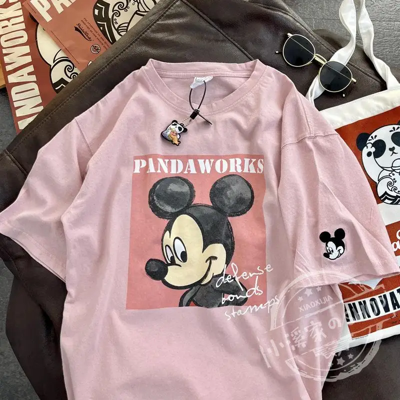 T-shirt Disney Mickey new casual fashion loose top cartoon men and women printed half-sleeved summer thin round neck mid-length