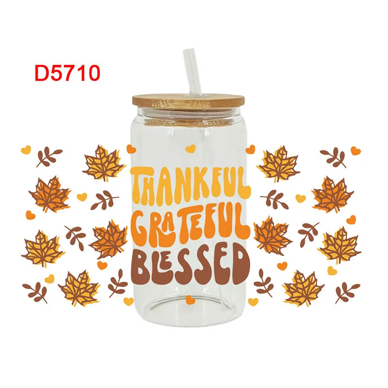 UV DTF Transfers Stickers, Pumpkin Printed for DIY Glass Ceramic Metal Leather, Thanksgiving Day Cup Wraps, 3D, 16oz D5706