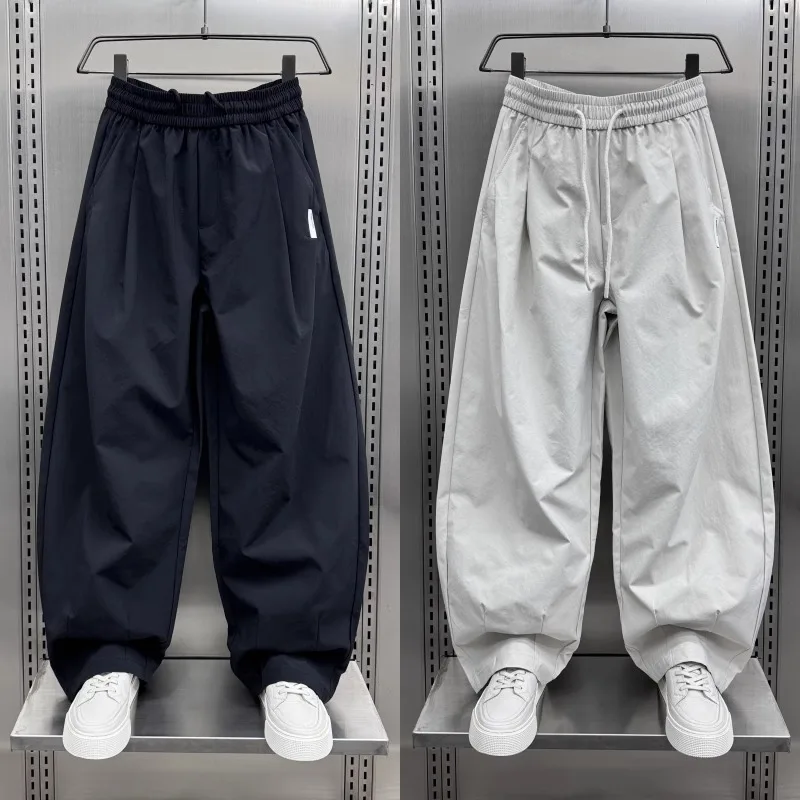 

Trendy Brand Summer New Men's American Simple Color Elastic Waist Casual Pants Faion Loose Wide Leg Knife Pants