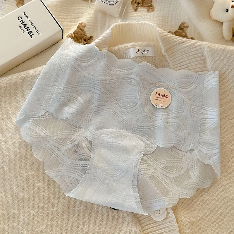 Sexy Lace Cotton Ladies Panties Women's Underwear Breathable Summer Mid-Waist Ice Silk Seamless Antibacterial Triangle Briefs