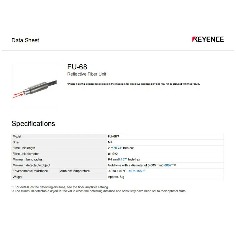 FU-68 New Original KEYENCE Threaded M4 Reflection Fiber Optic Sensor