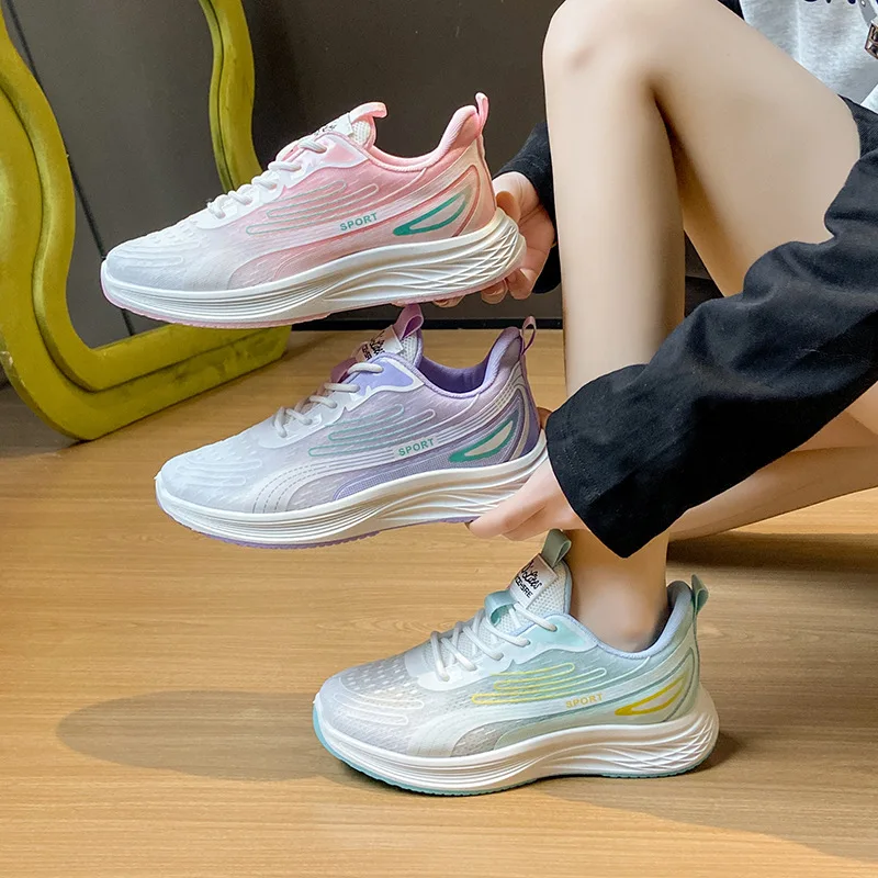 

Women's Fashion Split Color Running Shoes Breathable Lightweight Outdoor Exercise Thick Bottom Mesh Sports Sneakers