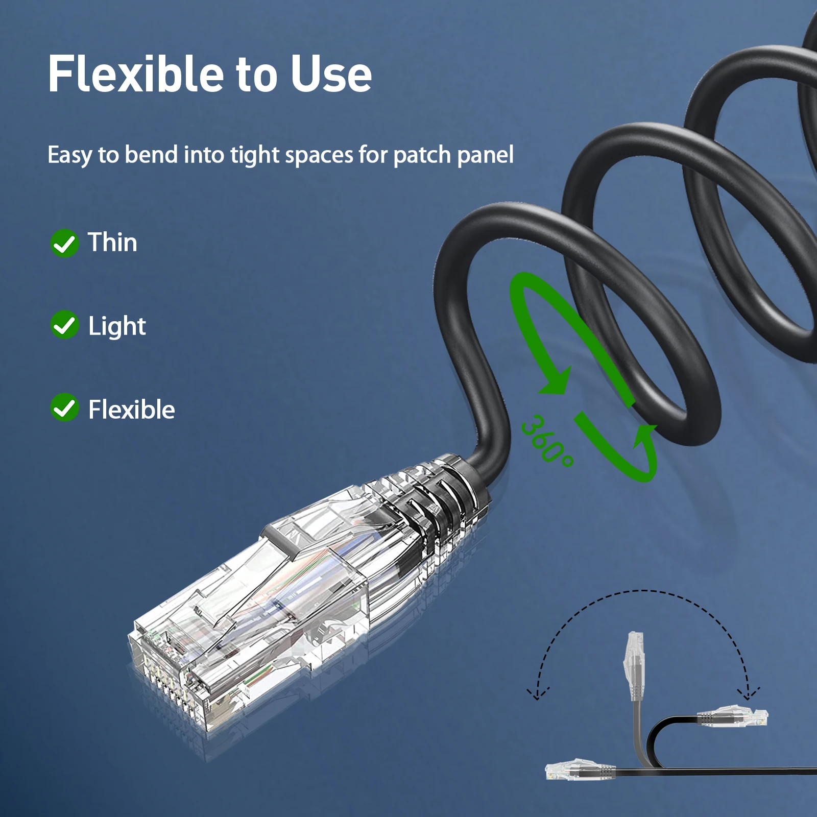 ZoeRax CAT6A 10 Gbit/s Ethernet-Patchkabel, 0,5/1/2 Fuß, 28 AWG, Netzwerkkabel, POE-unterstütztes LAN-Kabel für Switch, Patchpanel, Router – Detail 3