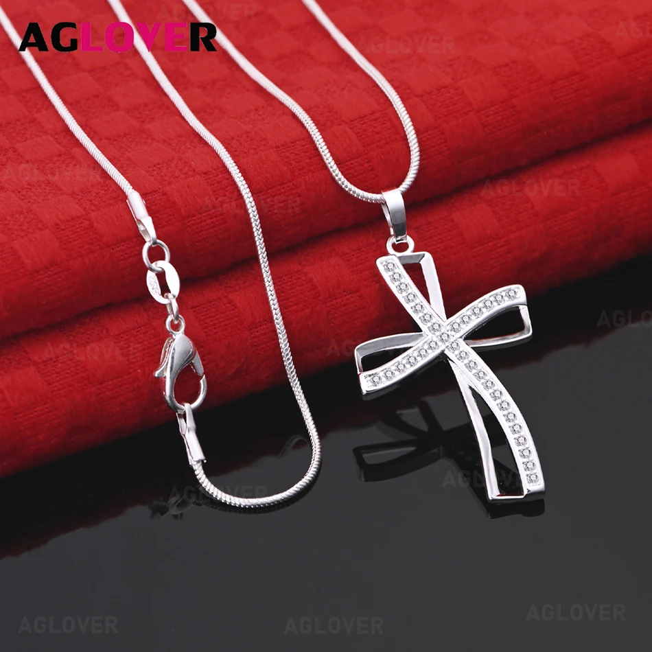 

AGLOVER 925 Sterling Silver Double Cross Pendant Necklace Commuter Accessory Christmas Gift Jewelry