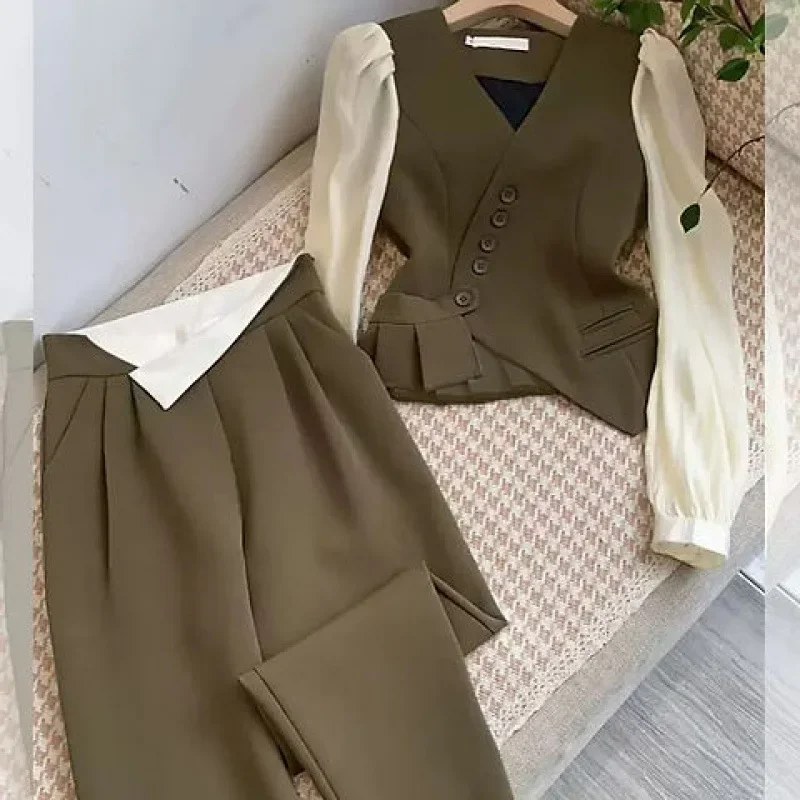 2024 Tailleur pantalone Pantaloni su misura Casual Blazer con scollo a V Primavera Office Lady Work Set da due pezzi Abiti da donna Tuta