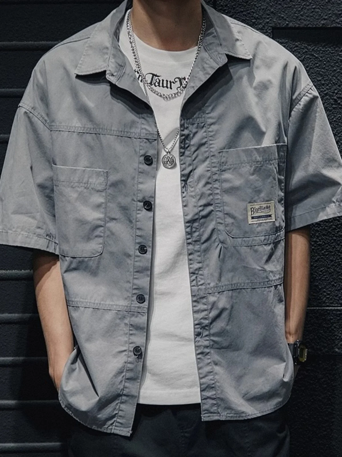 

American Sle Casual ort Sve irt Men Summer Loose Simple Casual Versatile Turn Collar Trendy Brand Men's Faion