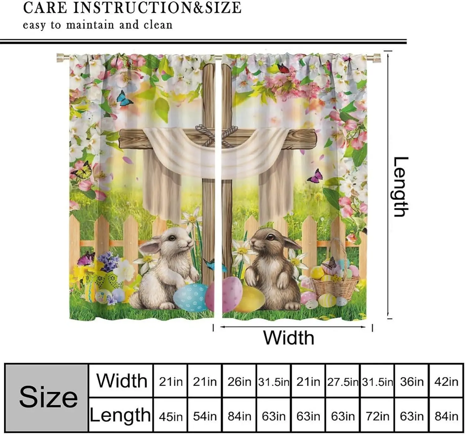 Easter Rabbit Curtains Cross Eggs Floral Blackout Window Treatment for Kids Bedroom Living Room Study Home Decor Window Drapes