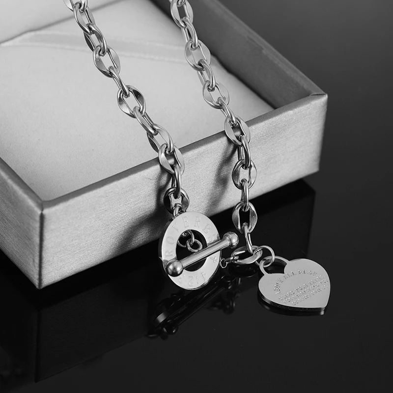 fashionable and exquisite heart-shaped stainless steel english engraved necklace suitable for daily dressing and travel jewelry image 4