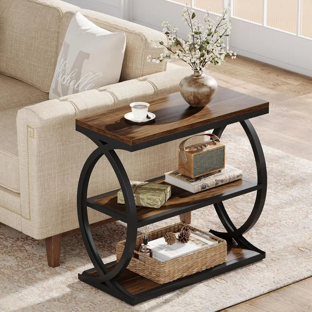 

Industrial Style 3-Tier Wooden End Table for Small Spaces in Rustic Brown