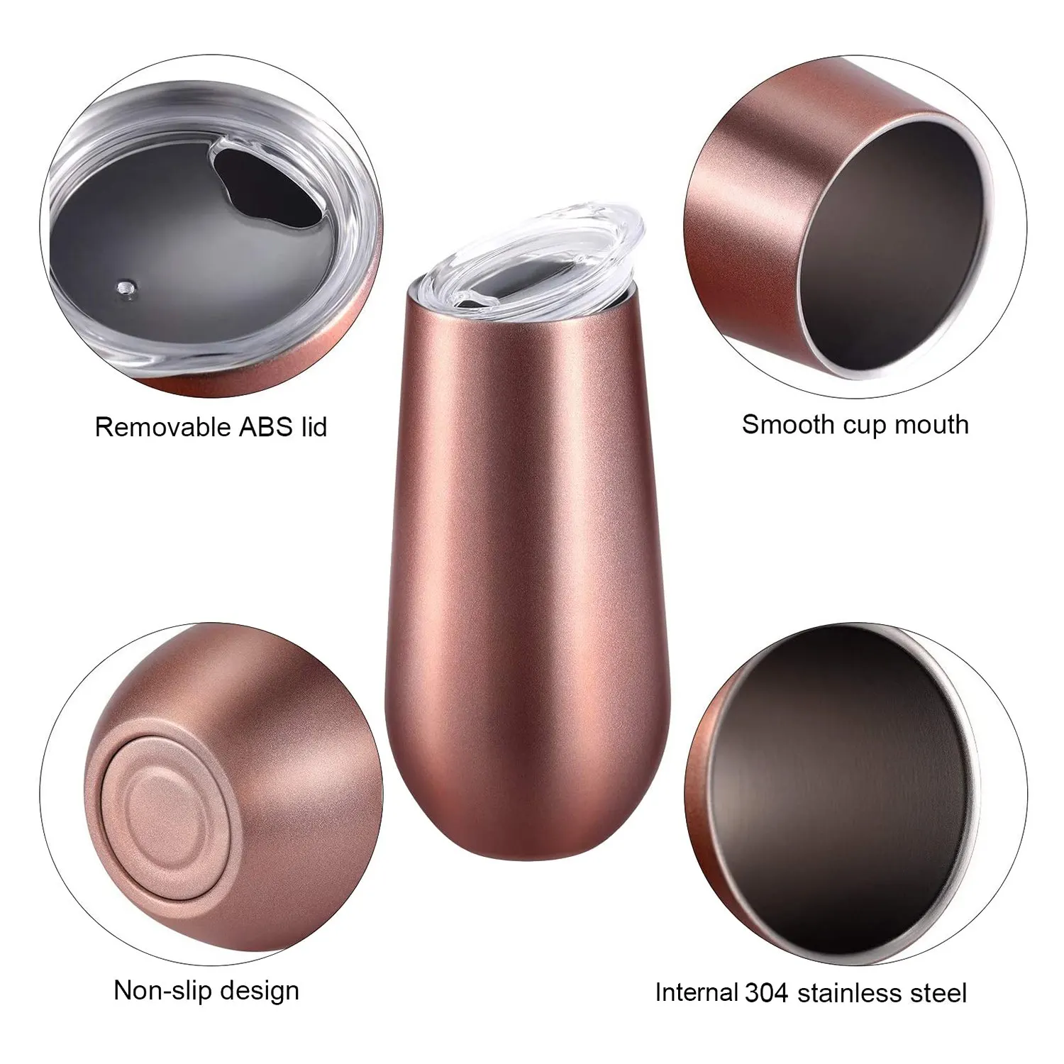 Stainless Insulated Wine Tumbler with Lid -Portable Egg Shape Cup Fashion Gift Cup-6 Oz Rose Gold (4 Pack)