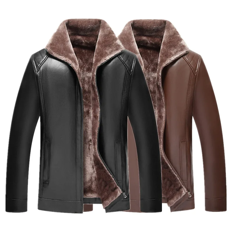 

Men's Winter Jacket Middle-aged Dad Men's Fleece Thickened Leather Jacket