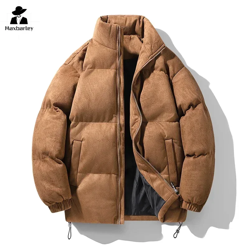 Chaqueta de terciopelo de piel de ciervo para hombre, abrigo cálido de algodón grueso informal Vintage para pareja, Parka corta a prueba de frío de