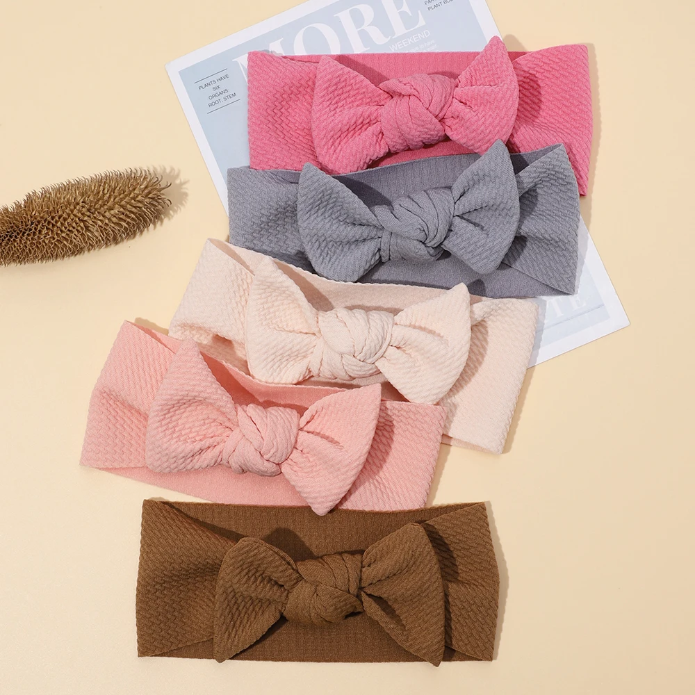 2023 New Solid Waffle Fabric Headband for Newborn Baby Girl Elasic Rubber Bands for Girls Hair Bows Children's Hair Accessories